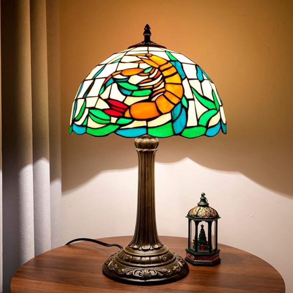 NEW Tiffany Style lamp 12" Handmade Stained Glass lamp Orange Shrimp Warm Color